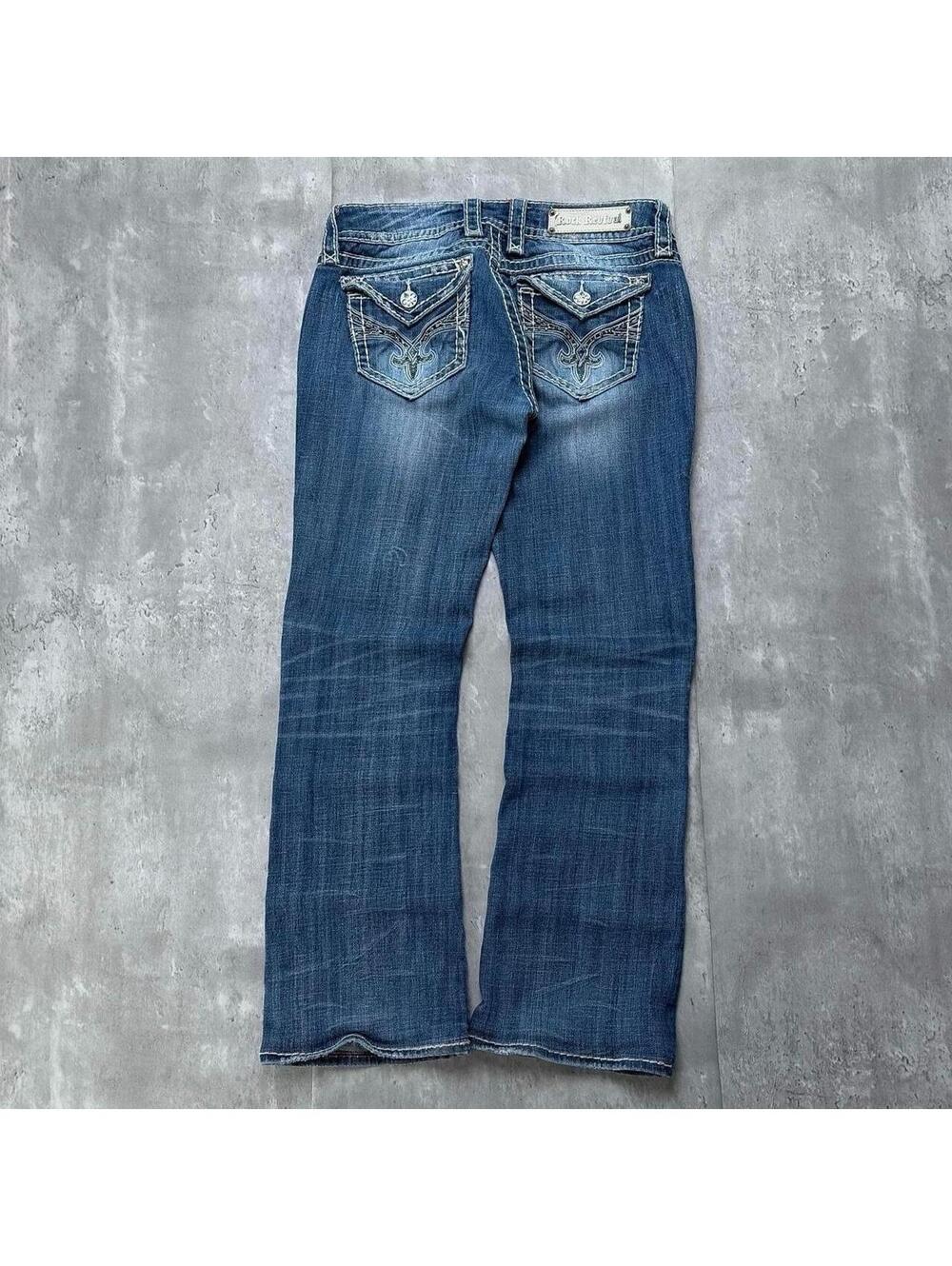 Y2K Blue Rock Revival Grunge Gothic Jamie Bootcut Denim Jeans